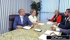 big tits boss lady shuts employee up with face sitting