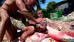 mature babe nicky wayne takes double dicks outdoors