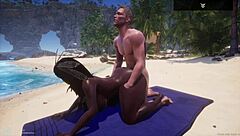 Curvy black milf rides huge white cock on beach!