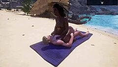 Curvy black milf rides huge white cock on beach!
