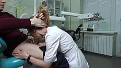 hot dentist with glasses swallows thick cum