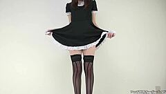 woman in stockings crushes food under her heels slowly