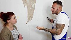 Redhead nympho tricks repairman for quick fun