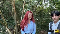 Redhead uses natural curves to seduce producer outdoors publicly