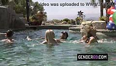 Hot transgender orgy party near the pool