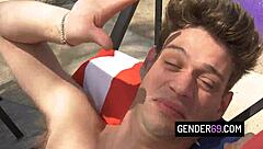 Hot transgender orgy party near the pool