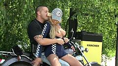 jane rides hard on motorcycle