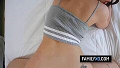 Brunette babe gets bent over and fucked hard from behind