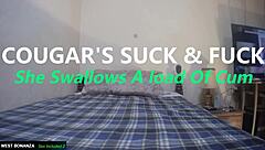 Cougars suck and fuck then she swallows a load of cum