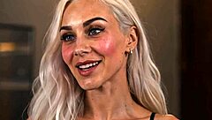 Skinny russian blonde handles three huge cocks