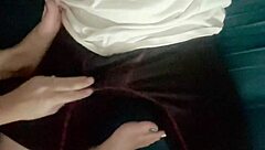 step-mom strokes my cock with new christmas toes and get a cum blast surprise