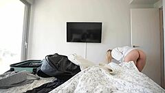 Step sister cleans my room and my dick creampie