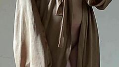 indo girl ready to shower starts touching
