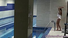 smalltits babe masturbates by the pool