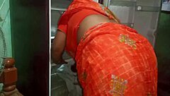 Indian wife gives blowjob to husband in bathroom