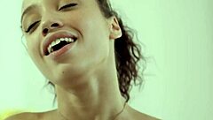 Horny and skinny black beauty seduced by her white brunette friend on the couch