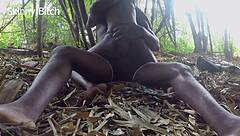 couple has passionate sex at african forest campsite