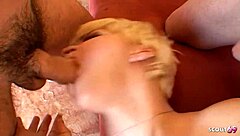 Short Hair Blonde Takes Five Loads In Blowbang
