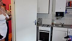 german bbw wife cheats with repairman in kitchen