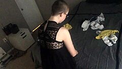 Bald girl ignores you while folding laundry
