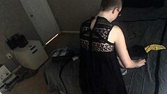 Bald girl ignores you while folding laundry