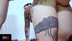 Beautiful tattooed milf fucked in the ass by a machine and then by a real cock