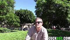 Pervy cuckold watching interracial couple fuck