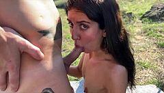 Three guys fuck village slut outdoors
