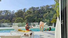 Behind the scenes look at blonde in bbc gangbang by pool