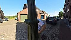 busty milf walks outside without bra