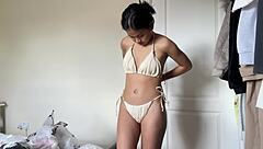 18 year old shows her shaved pussy while changing