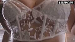 Two busty latinas share thick cock in shower