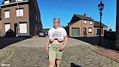 busty milf walks outside without bra