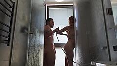 Redhead coworker joins me in the shower on trip