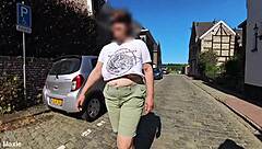 busty milf walks outside without bra