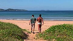 Brazilian beach goer lets two tourists fill all her fuck holes double penetration
