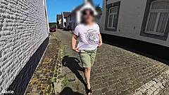 busty milf walks outside without bra