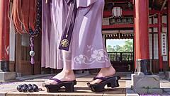Ai Red Haired Kimono Goddess Kneels Under Torii