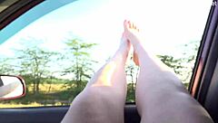 i play with my pussy in the car showing tits and legs