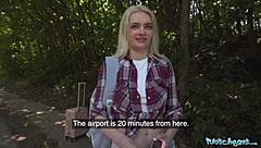 Public agent helps stranded blonde outdoors