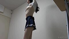 Super Skinny Japanese Satomi Miyamoto Takes Off Her Uniform And Gets Naked Showing Her Boobs And Fair Skin