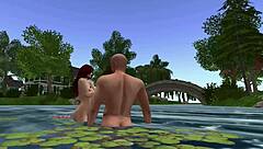 Maria goes skinny dipping outdoors