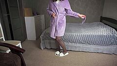 Hot milf in pantyhose caresses ass and thighs