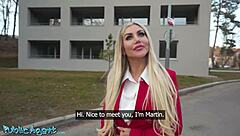 public agent big tits blonde milf gives sloppy outdoor blowjob