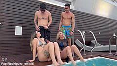 Couples pool trip turns into intense group orgy