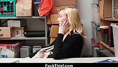 Prevention officer hand cuffs & fucks blonde shoplifter