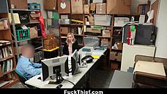 Prevention officer hand cuffs & fucks blonde shoplifter