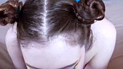 Pov closeup shows her sucking balls then deepthroating for facial
