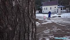 She nervously takes off her clothes in front of a stranger in pov - public agent