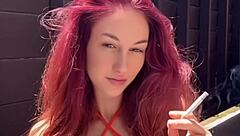 Italian milf enjoys a cigarette outside in the sun